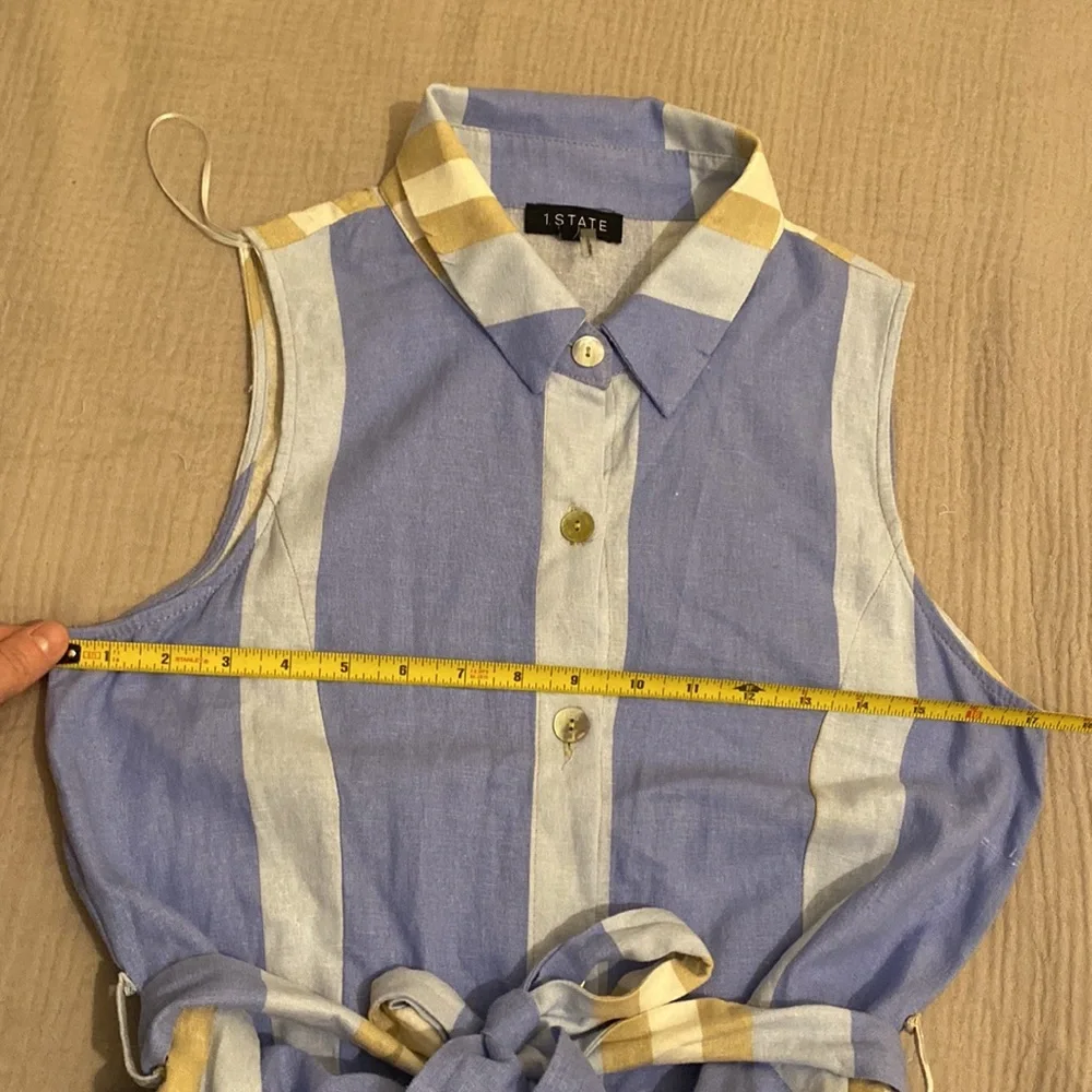 1. State Blue and Tan Striped Midi Linen Blend Dress. Size M